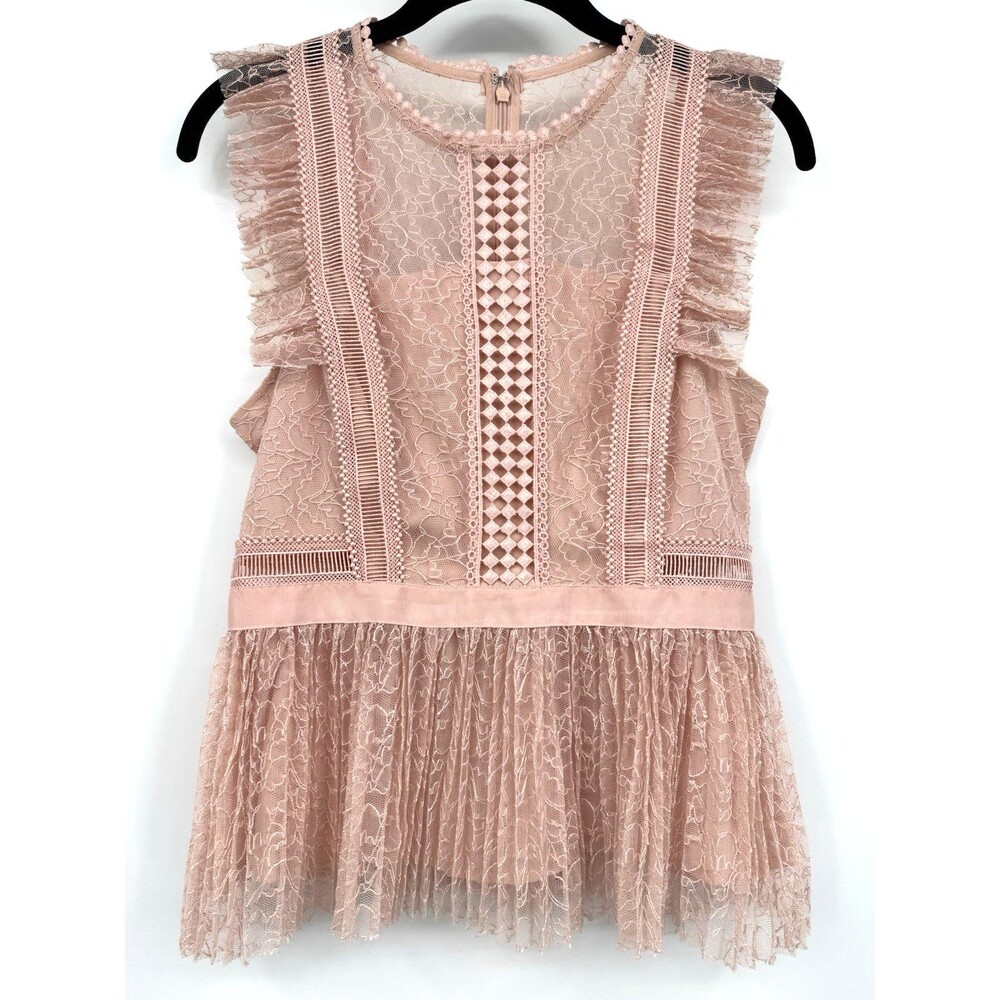 Heartloom Cocquette Lace Top S Blush Peplum Ruffle Romantic Babydoll Blouse